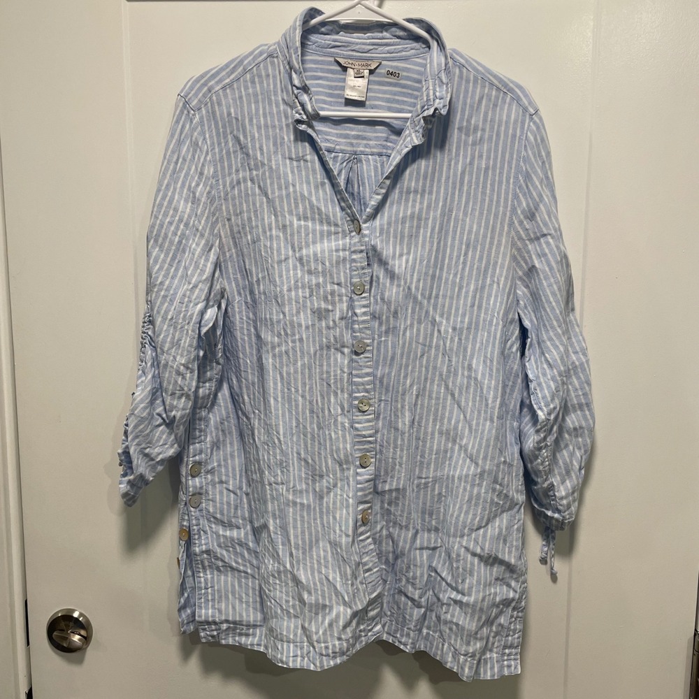 John Mark Tunic Top Shirt Size XL Lagenlook 100% Linen Beachy Coastal Resort